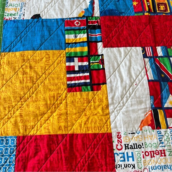 40”x53” Homemade Cotton World Flags Quilt. - Picture 5 of 9